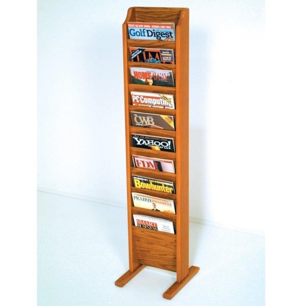 Cascade Free Standing 10 Pocket Magazine Rack Black & Medium Oak, Wooden Mallet, Mfr#: MR10-FSBM